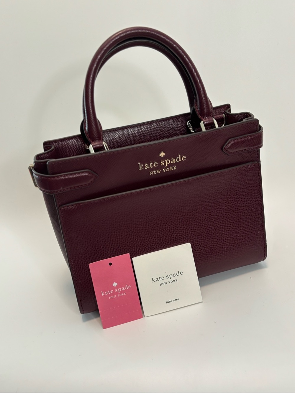 KATE SPADE ($359) Staci Small Satchel Bag in Cherrywood Saffiano Leather